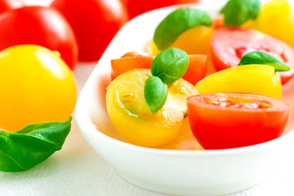 Surtidos colores rojos y amarillos tomatitos — Stockfoto