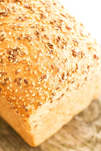 Pan en la mesa de madera vista superior — Foto de Stock