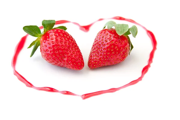 Fresh strawberries as romantic dessert on a plate in heart sha — Stock Photo, Image