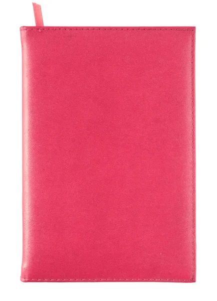 Red leather notebook cover isolated on white with clipping path — 图库照片