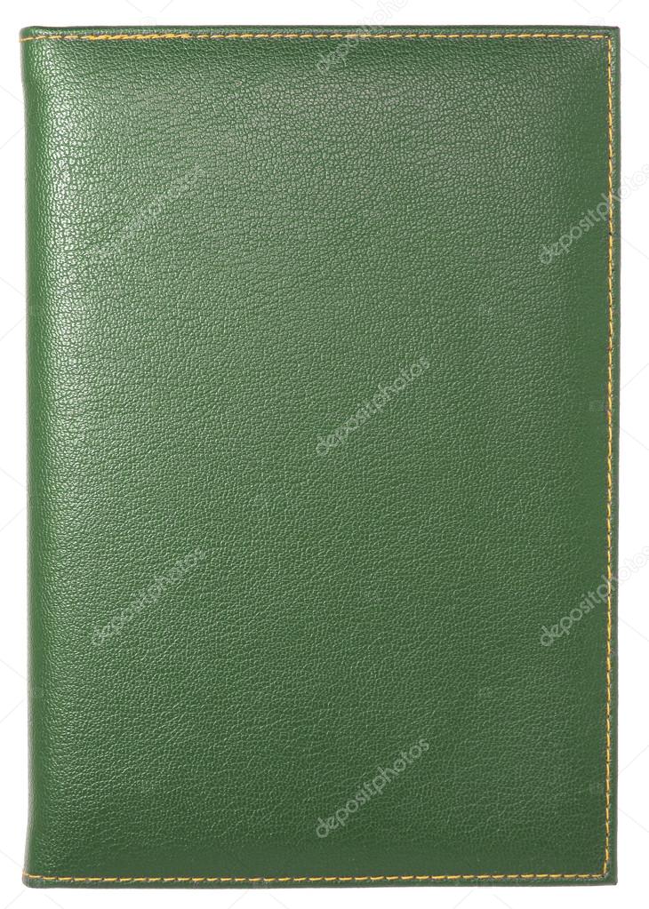 green leather notebook isolated on white with clipping path