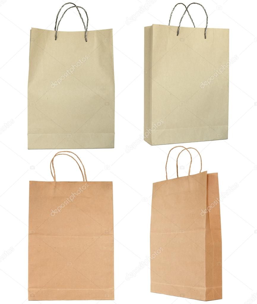 Brown paper bag set isolated on white with clipping path