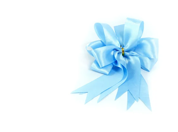 Blue gift satin ribbon bow on white background — Stock Photo, Image