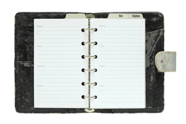 Velho notebook aberto isolado no fundo branco com clipping pat — Fotografia de Stock