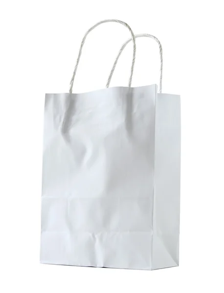 Sac en papier blanc isolé sur blanc avec chemin de coupe — Photo