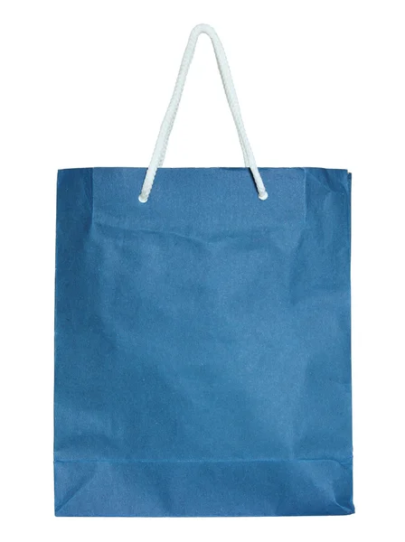 Bolsa de papel azul aislada en blanco con camino de recorte — Foto de Stock