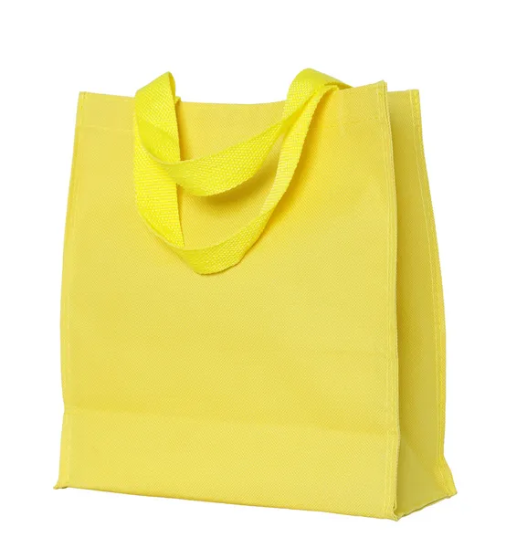 Bolsa de compras de lona amarilla aislada sobre fondo blanco con cli —  Fotos de Stock