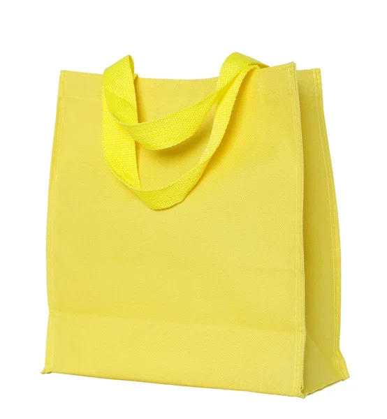 Yellow canvas shopping bag isolated on white background with cli — Stock Photo, Image