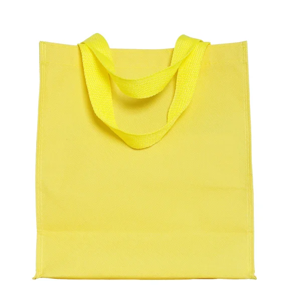 Yellow canvas shopping bag isolated on white background with cli — Stock Photo, Image