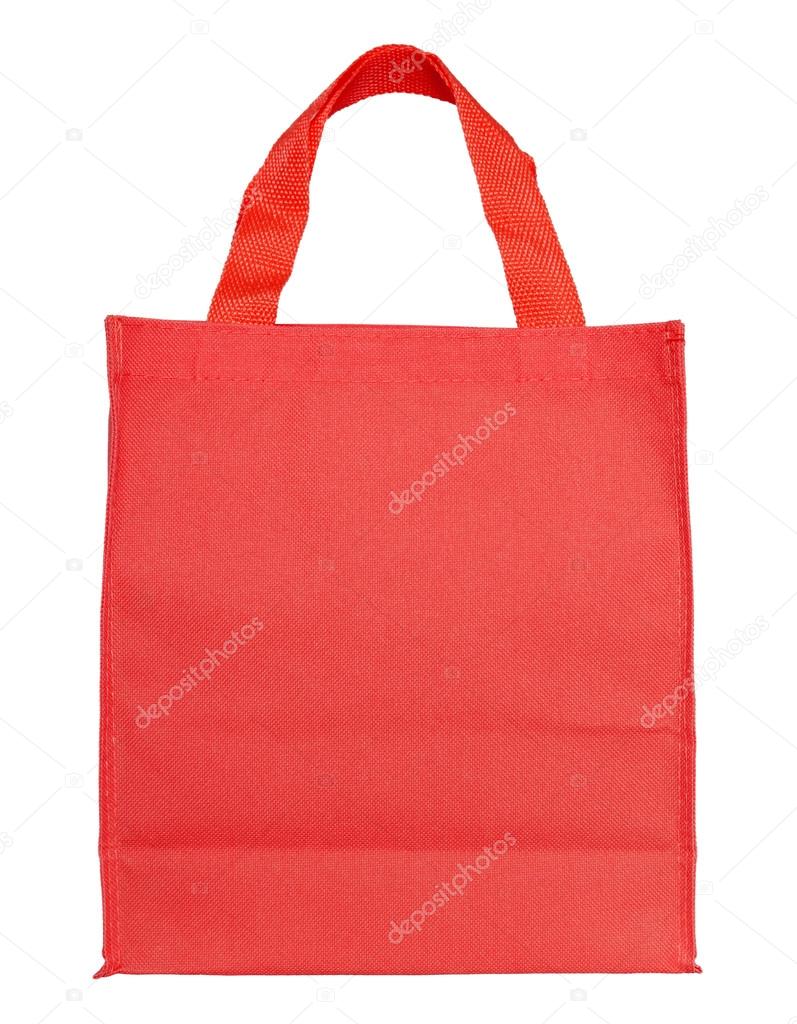 red canvas shopping bag isolated on white background with clippi