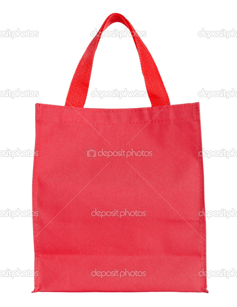 red canvas shopping bag isolated on white background with clippi