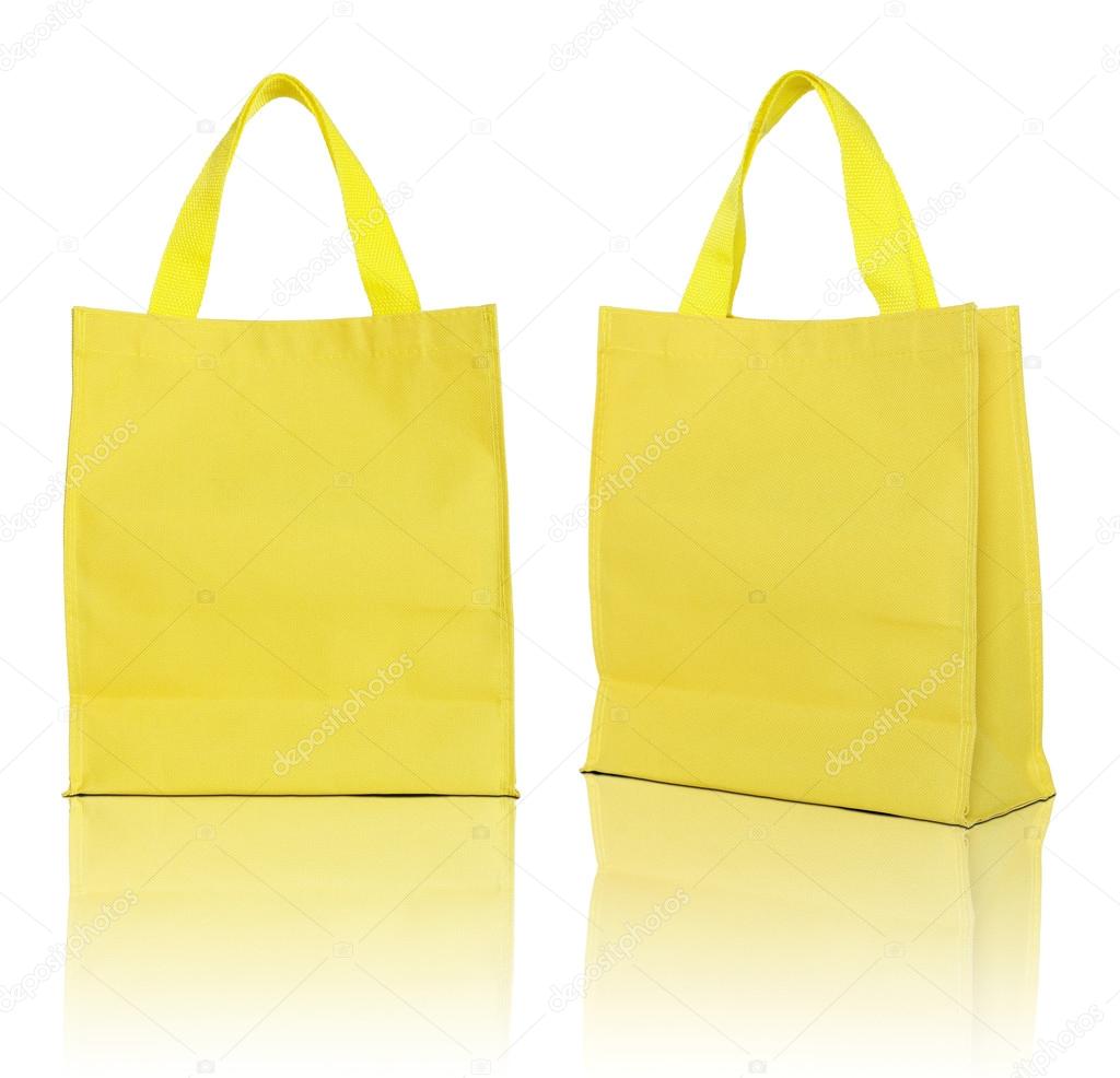 yellow shopping bag on white background 