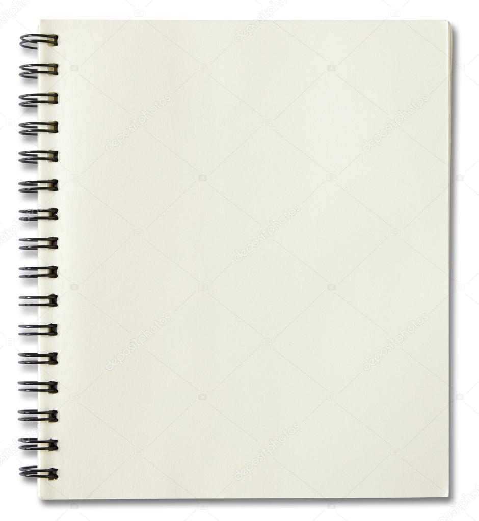 blank spiral notebook isolated on white background 