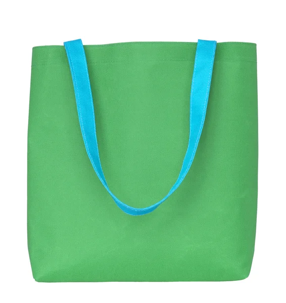 绿色购物孤立与剪辑的白色背景上的织物袋 — 图库照片