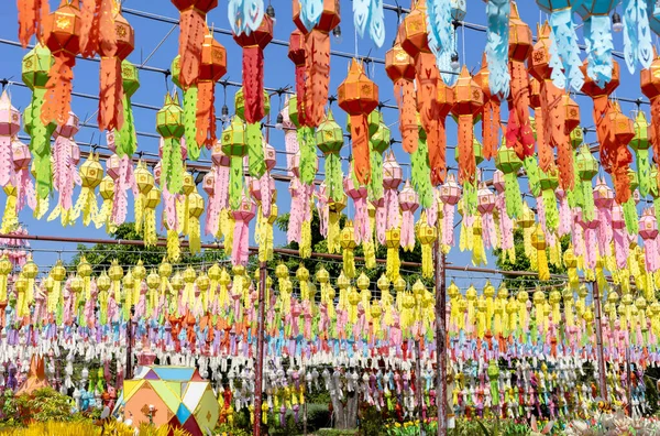 Färgglada Hängande Lyktor Belysning Loy Krathong Och Nyårsfestival Norra Delen — Stockfoto