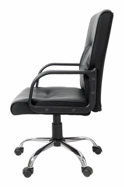 side view of black leather office chair isolated on white with clipping path