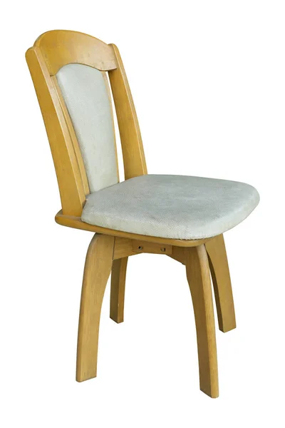 Drewniane Krzesło Skórzanym Siedziskiem Izolowane Białym Tle Ścieżką Wycinania — Zdjęcie stockowe
