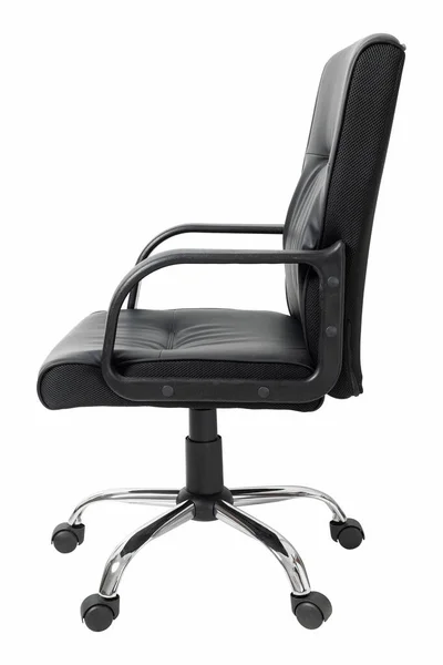 Side View Black Leather Office Chair Isolated White Clipping Path — стоковое фото