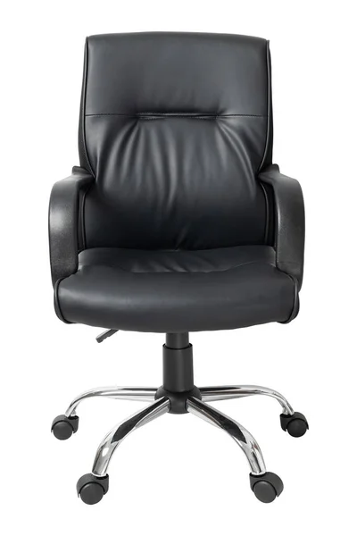 Front View Black Leather Office Chair Isolated White Clipping Path — ストック写真