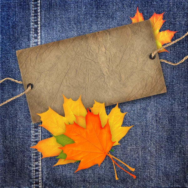 Herfst denim textuur achtergrond met kaart label — Stockfoto