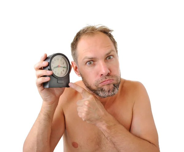 Chegou tarde homem isolado no fundo branco — Fotografia de Stock