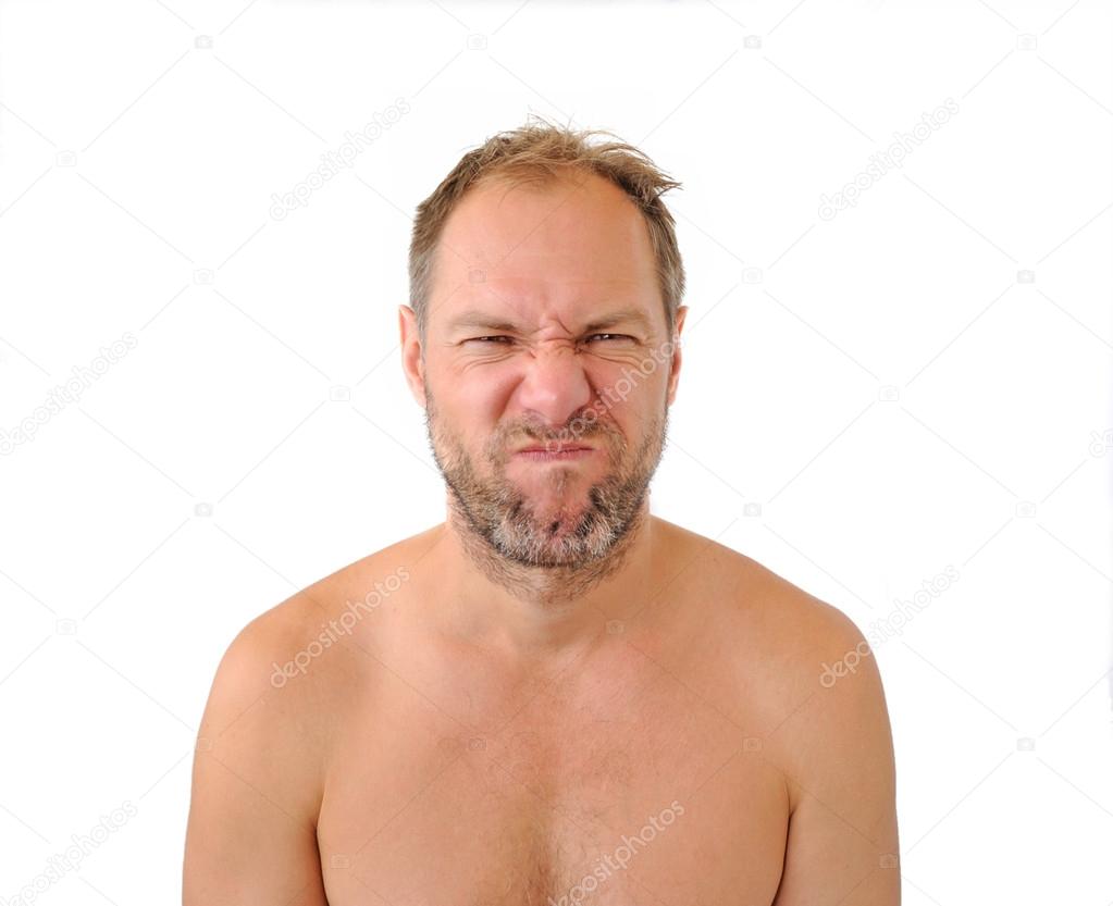 Squeamish men isolated on the white background