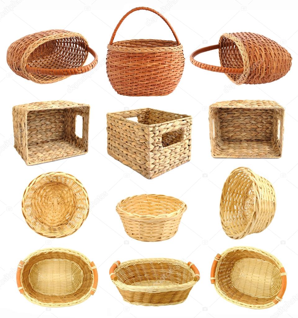 Set of wicker basket isolated on white background