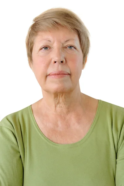 Portrait de femme âgée sur fond blanc — Photo