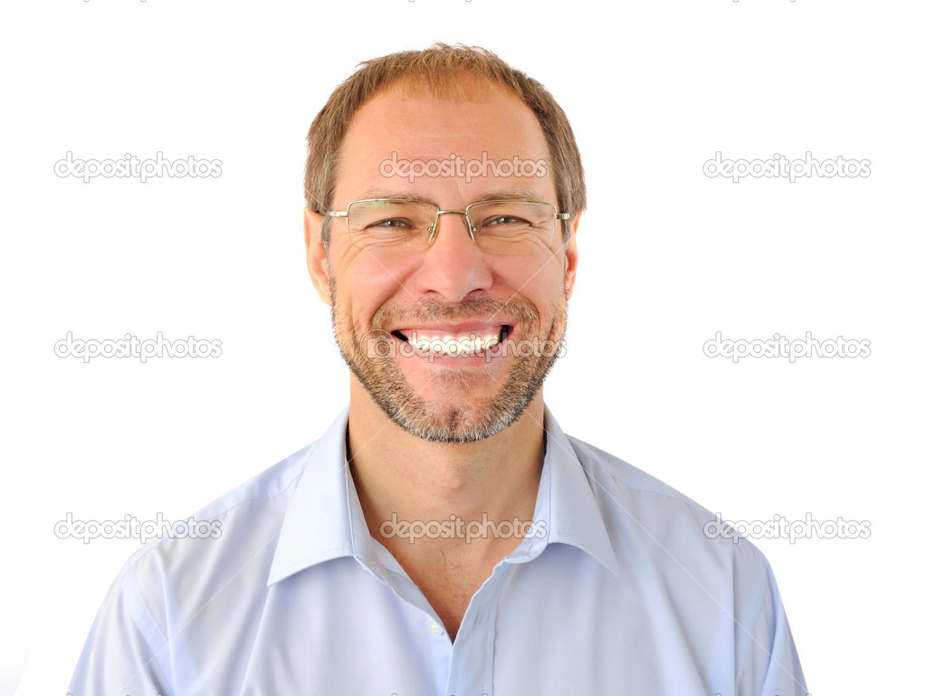 Portrait of the smiling man isolated on white background