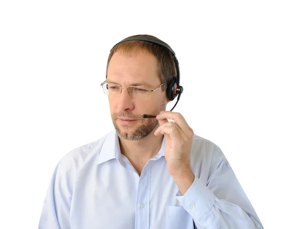 Retrato do operador de telefone isolado no fundo branco — Fotografia de Stock