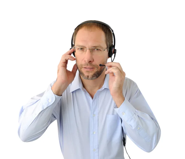 Portret van telefoon operator geïsoleerd op witte achtergrond — Stockfoto