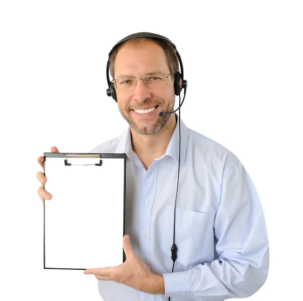 Portrét telefonního operátora izolovaných na bílém pozadí — Stock fotografie