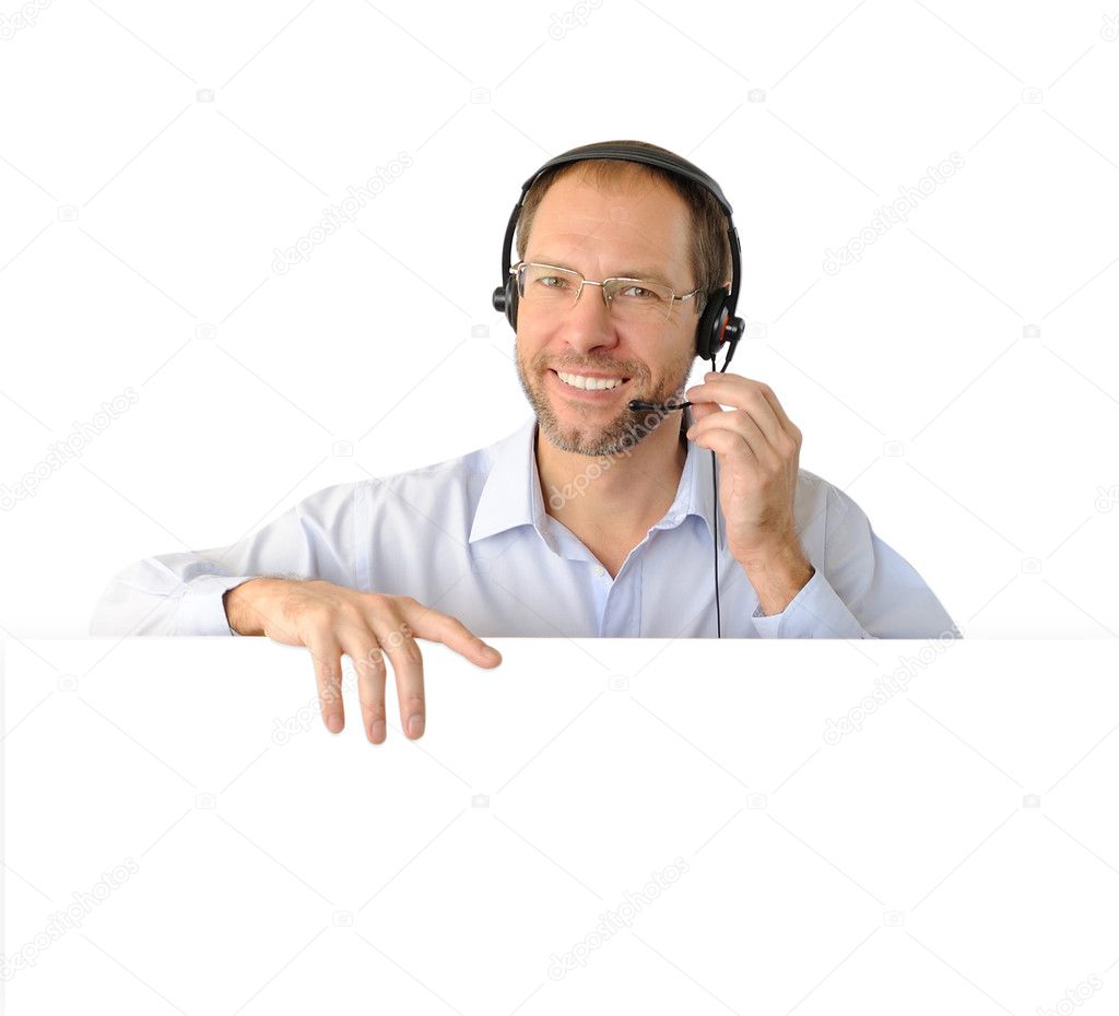 Portrait of phone operator isolated on white background