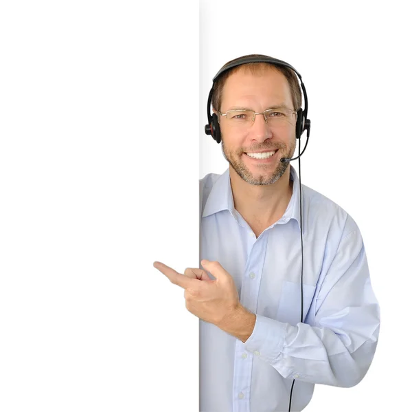 Retrato do operador de telefone isolado no fundo branco — Fotografia de Stock
