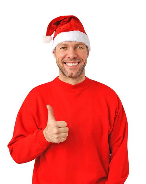 Lachende Kerstmis man dragen een kerstmuts geïsoleerd op de witte — Stockfoto