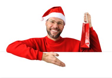 üzerinde beyaz izole Noel Baba şapkası giyen Noel adam gülümsüyor