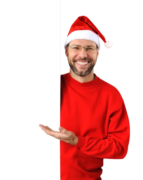 Sonriente hombre de Navidad con un sombrero de santa aislado en el blanco — Foto de Stock