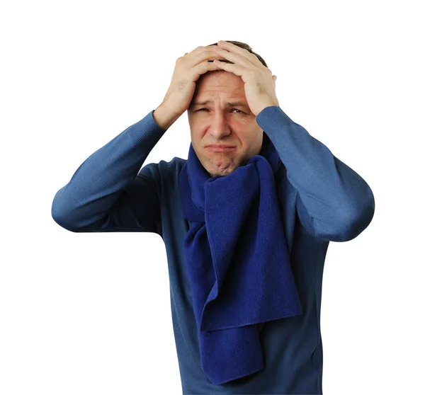 Man holding his head isolated on white background Stock Picture