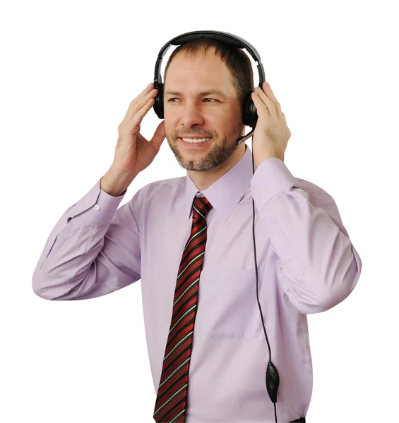 Smiling man with headset isolated on white background — Stock Photo, Image