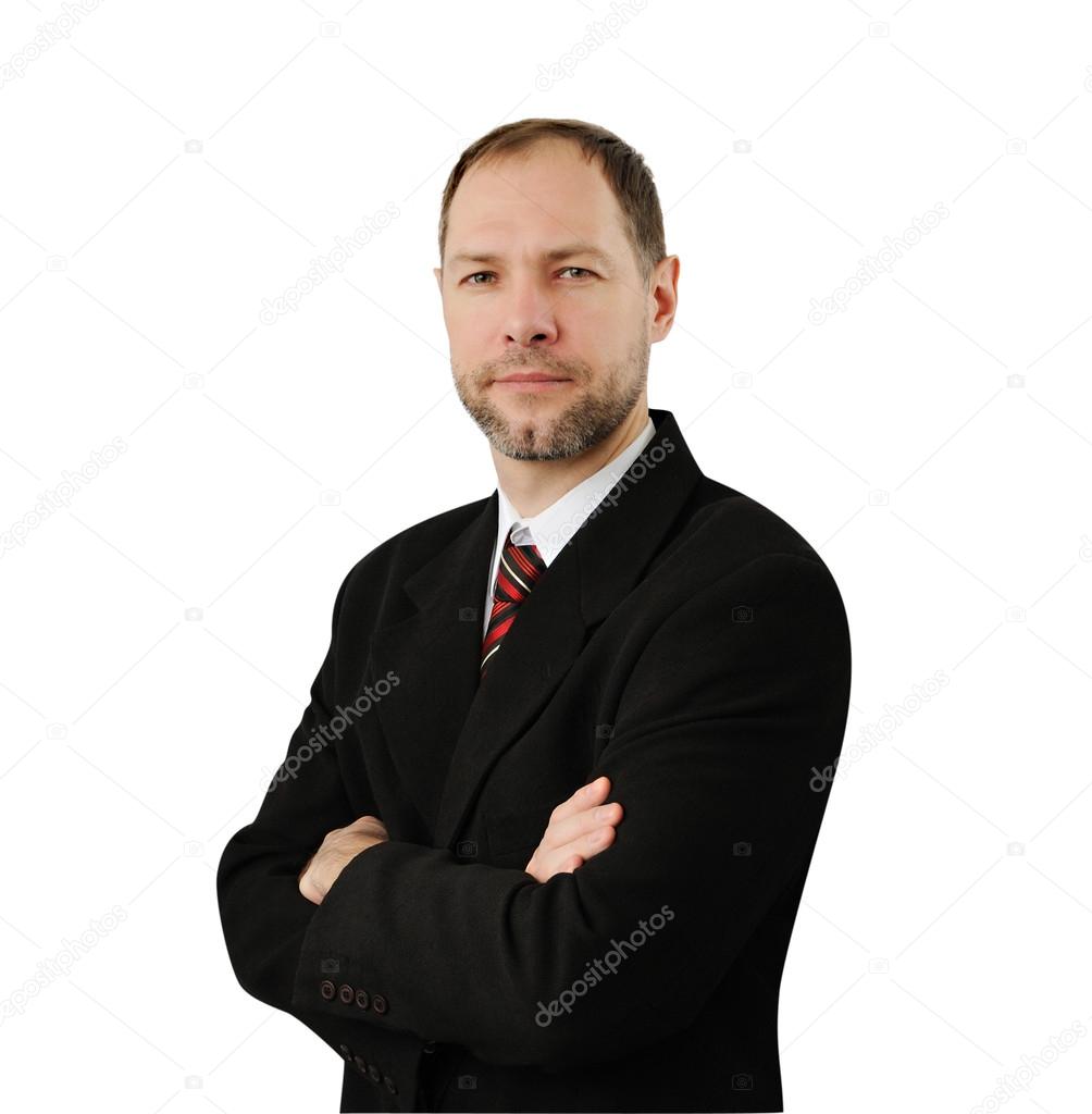 Confident business man in suit isolated on white background