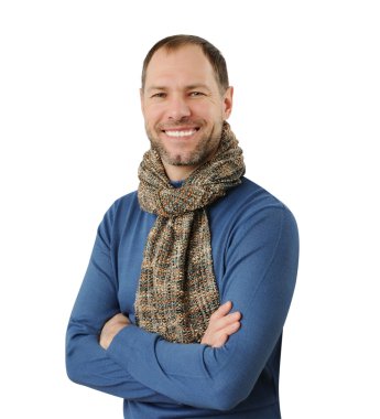 Romantik adam beyaz zemin üzerine izole eşarp