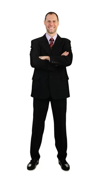 Beyaz arka plan üzerinde izole takım elbiseli adam ayakta iş — Stok fotoğraf