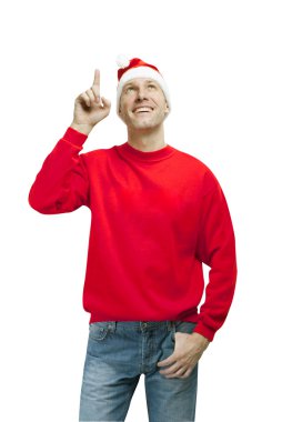 üzerinde beyaz izole Noel Baba şapkası giyen Noel adam gülümsüyor