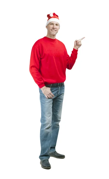 Smiling christmas man wearing a santa hat isolated on the white — Stock Photo, Image