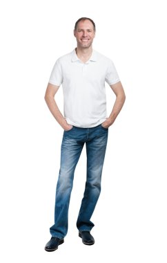 adam beyaz gömlek ve beyaz backgr izole jeanse gülümseyen