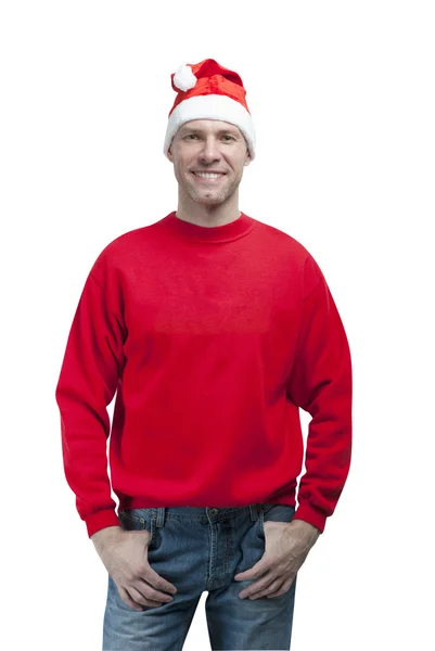 Smiling christmas man wearing a santa hat isolated on the white — Stock Photo, Image