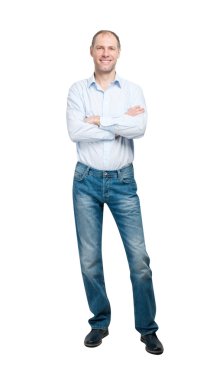 mavi gömlek ve beyaz adam izole jeanse gülen adam