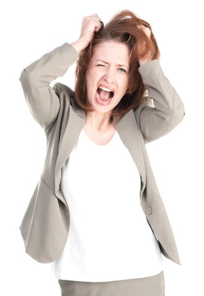 Porträtt av en arg kvinna med rufsig hår — Stockfoto