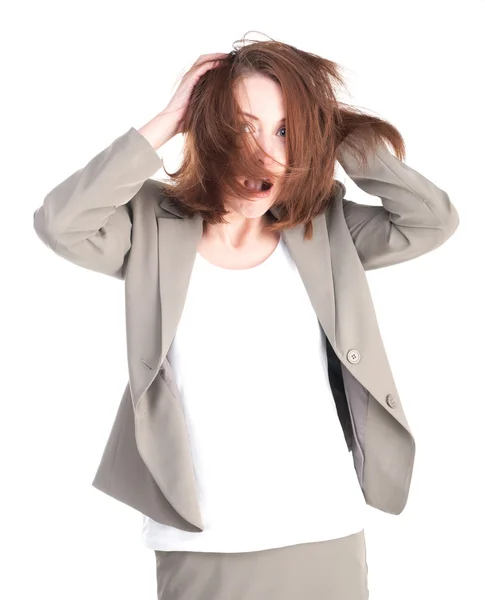 Retrato de uma mulher louca com cabelo desgrenhado — Fotografia de Stock