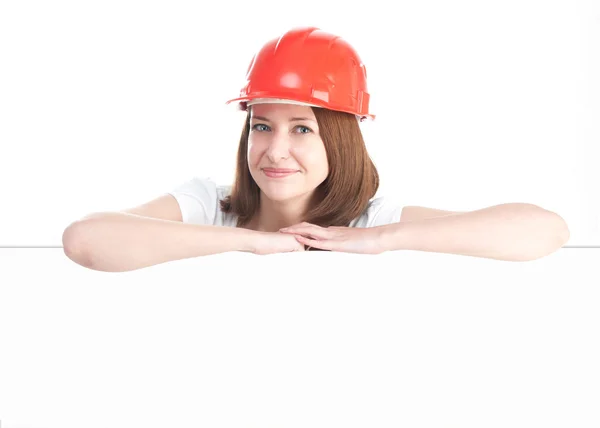 Woman in red helmet — Stock Photo, Image